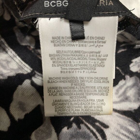 bcbg maxazria Black White Floral Crew Neck Long Sleeve Thin Bodycon Sweater Top - Picture 4 of 4